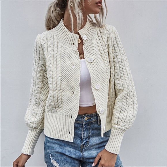 Sweaters - Cream Chunky Cable Knit Cardigan